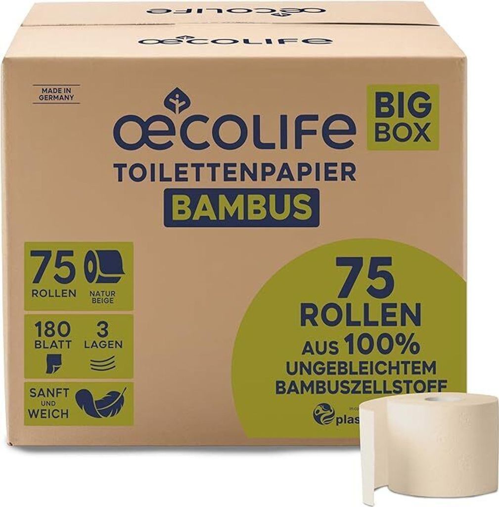 oecolife Toilettenpapier Box BAMBUS, 3-lagig, 75 Rollen á Produktbild 