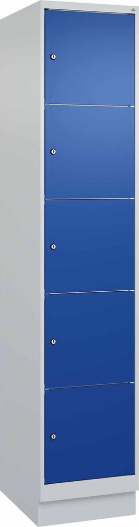 C+P Fächerschrank "Classic Plus", 5 Fächer übereinander, Abteilbreite 40 cm, mit Sockel, Enzianblau (RAL 5010), 195x40x50 cm/ 5 Fächer