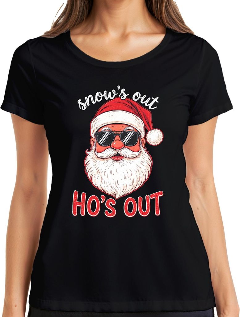 Snow's out Ho's out Weihnachtsmann Sonnenbrille Lustig Vintage Damen T-Shirt, Schwarz, XXL