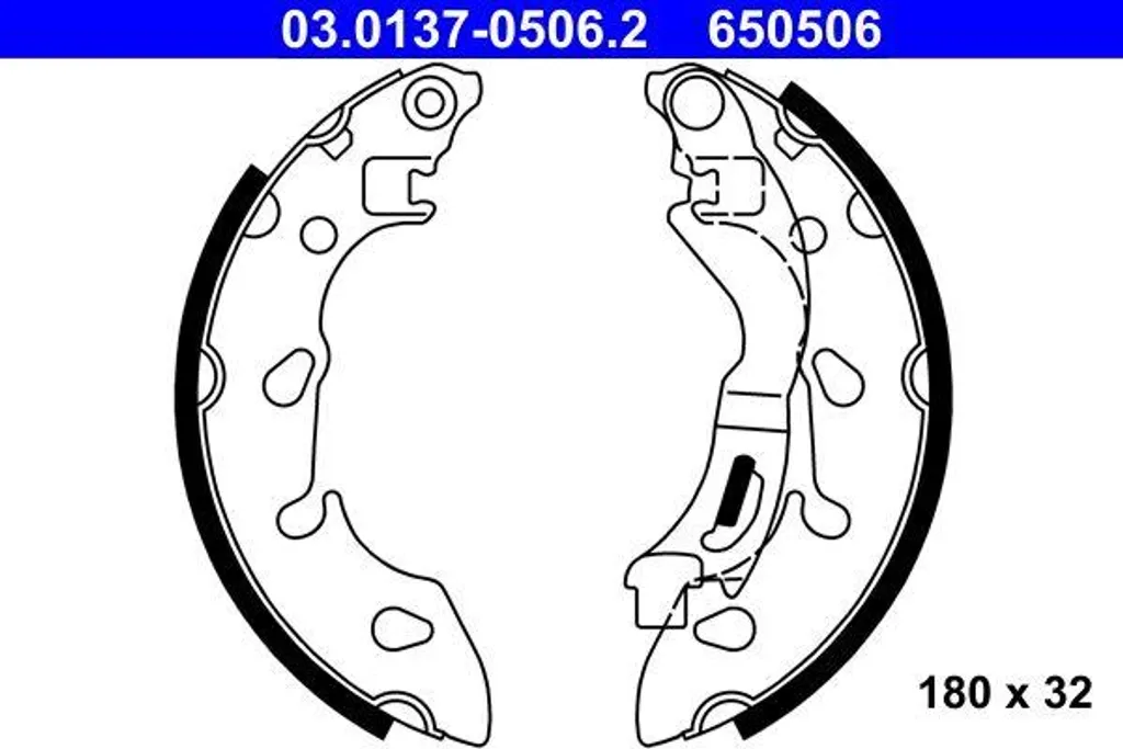 ATE 03.0137-0506.2 Jeu de mâchoires de frein OE 77365795 pour Fiat 500