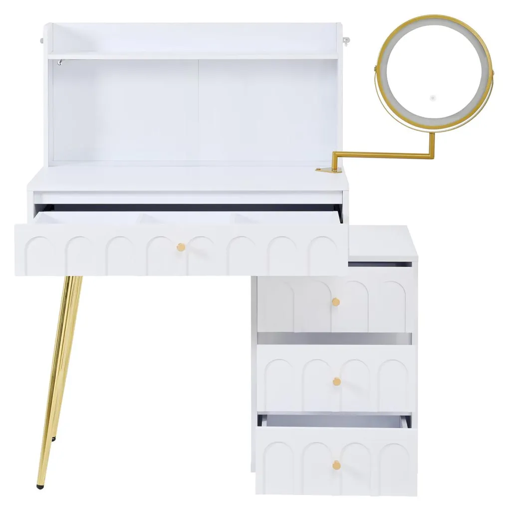 Coiffeuse blanche miroir lumineux pour optimiser le rangement - 11