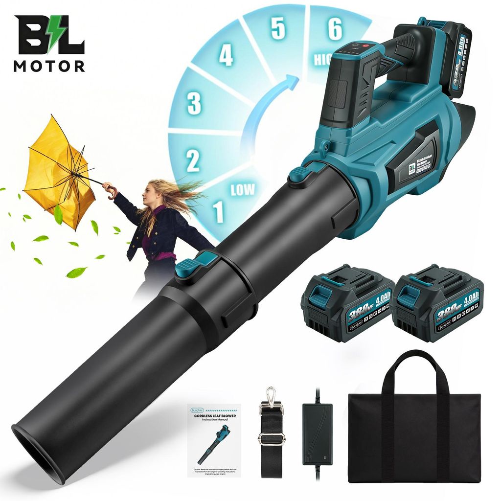 Akku Laubbläser mit Bürstenloser Motor 90m/s , 2x 4000mAh Produktbild 