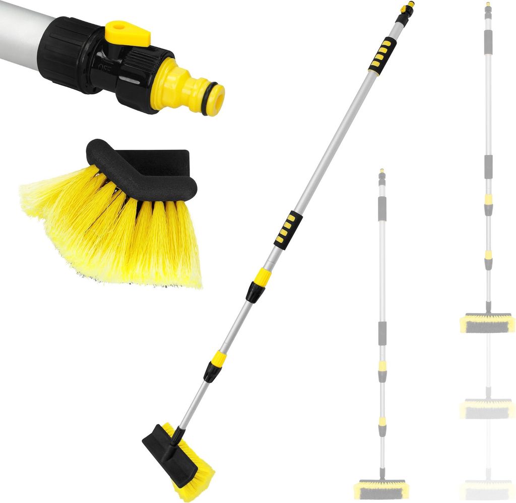ECD Germany Autowaschbürste mit Teleskopstiel von 130-300 cm ausziehbar, mit An/Aus Schalter