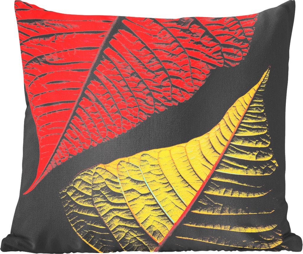 MuchoWow Zierkissen Sofakissen Wohnzimmer Dekokissen 45x45 cm Rote und grüne Blätter auf schwarzem Hintergrund - Schlafpolster - Polster für d...