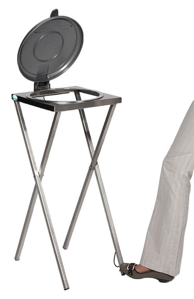 Robuster Scherenständer mit Klemmring & Fußpedal | für 120 Liter Sack | HxBxT 90x40x45cm | Edelstahl | Silber Deckel