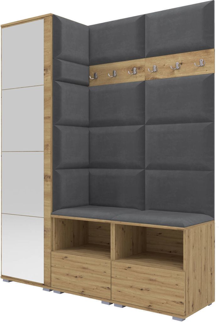 Garderoben-Set Nela II mit Spiegel, Polstergarderobe mit Produktbild 