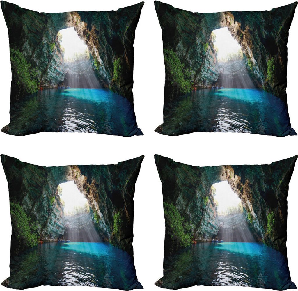 ABAKUHAUS Höhle Kissenbezug Set (4 Stück), Melissani See Kefalonia, Moderner Doppelseitiger Digitaldruck, 45 cm x 45 cm, Mehrfarbig