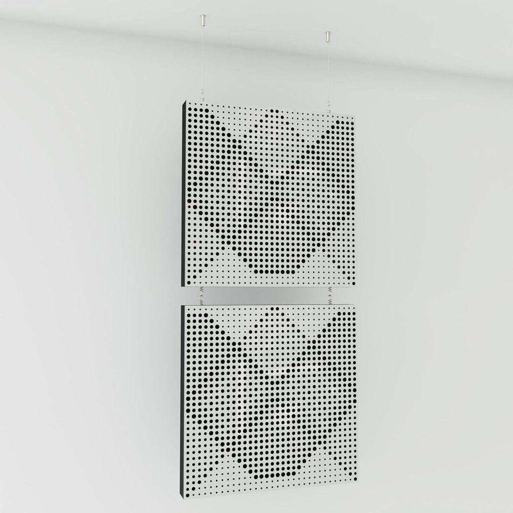2er-Pack—Dekorative Akustik-Hängepaneele |100x50cm | Hängende Raumteiler | Modulare schallabsorbierende Paneele |WILDS | Weiß glänzender Kuns...