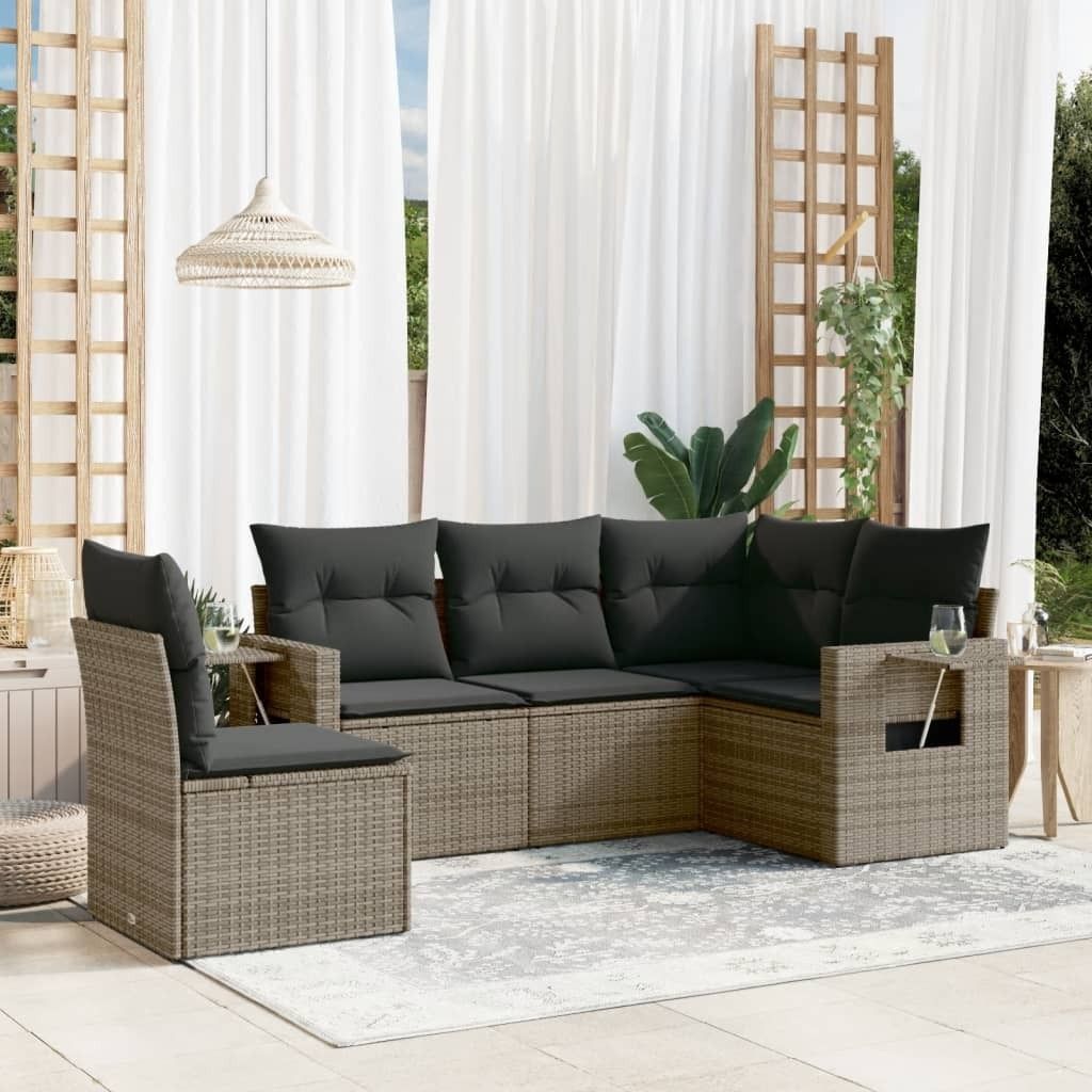Maison Exclusive - 5-tlg. Garten-Sofagarnitur mit Kissen Grau Poly Rattan