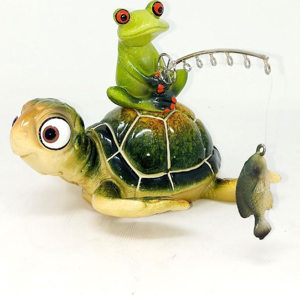 Dekofigur Schildkröte Harry grün mit Froschfreund mit Angel H. 12cm Formano