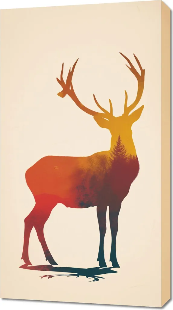 Quadro Moderno Cervo 50x90 cm - Decorazione Parete Foresta Autunnale