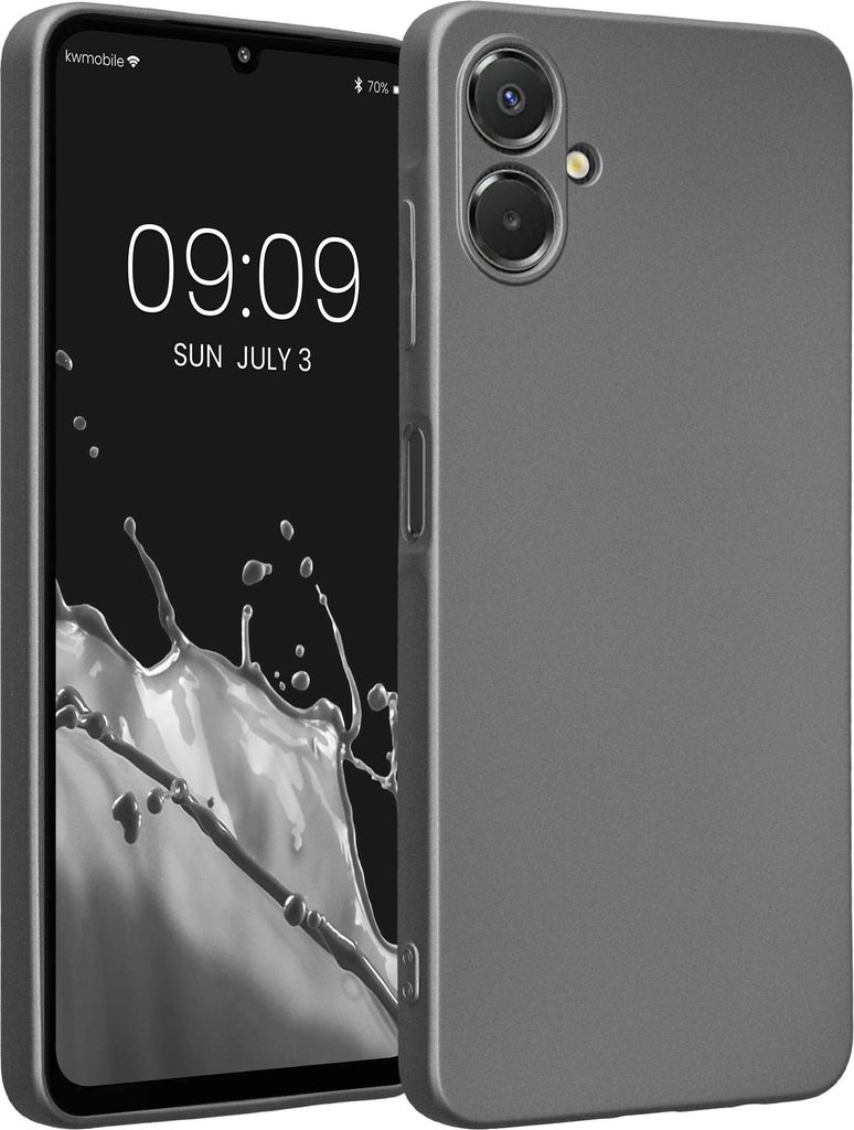 kwmobile Handyhülle für Samsung Galaxy A06 Hülle - weiche Silikon Case metallisch schimmernd - Schutzhülle Cover - Metallic Grau