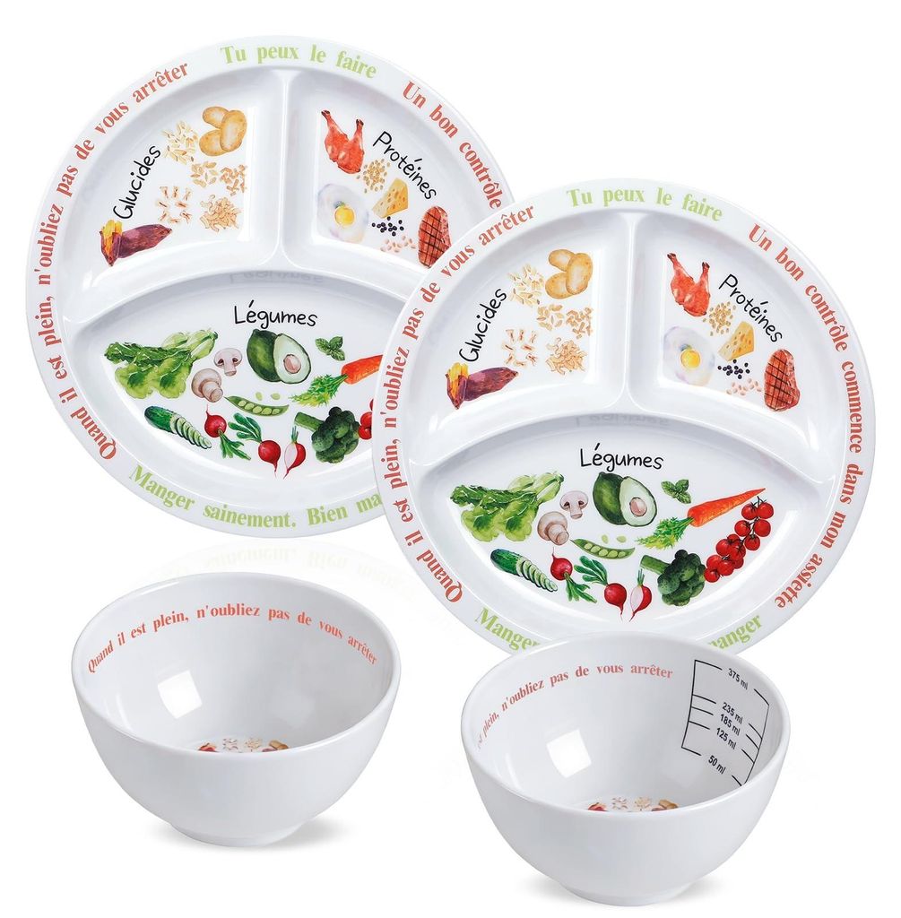 Omgoods - Ensemble de 4 assiettes et bols de contrôle des Image du produit 