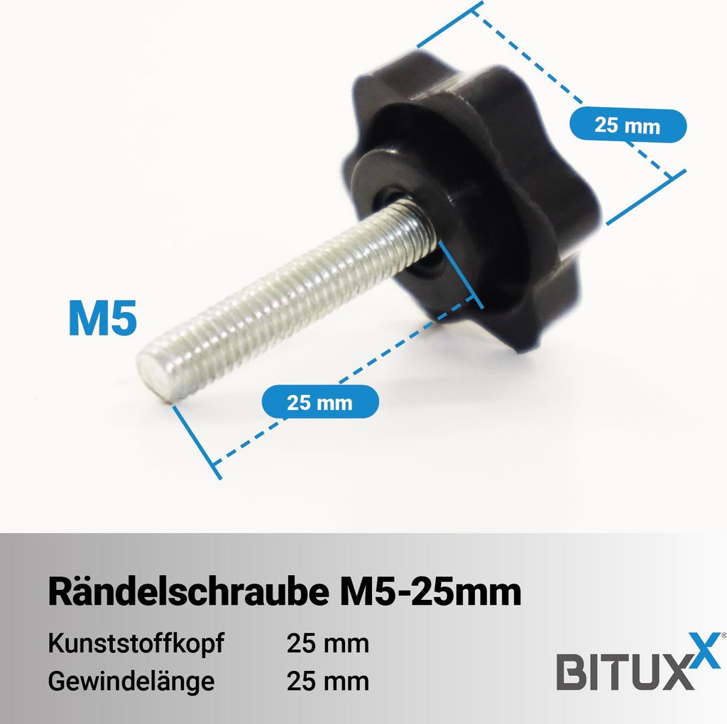 Bituxx 10x Rändelschraube Feststellschraube M5 x 25 mm MS-20024