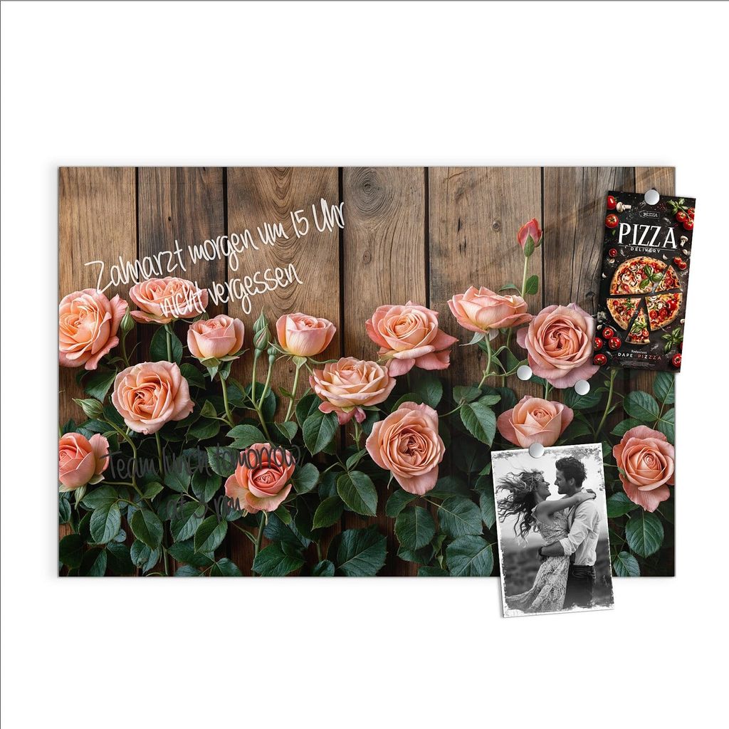 Magnettafel 90x60cm Pinnwand Whiteboard beschreibbar - Rosen Holzhintergrund