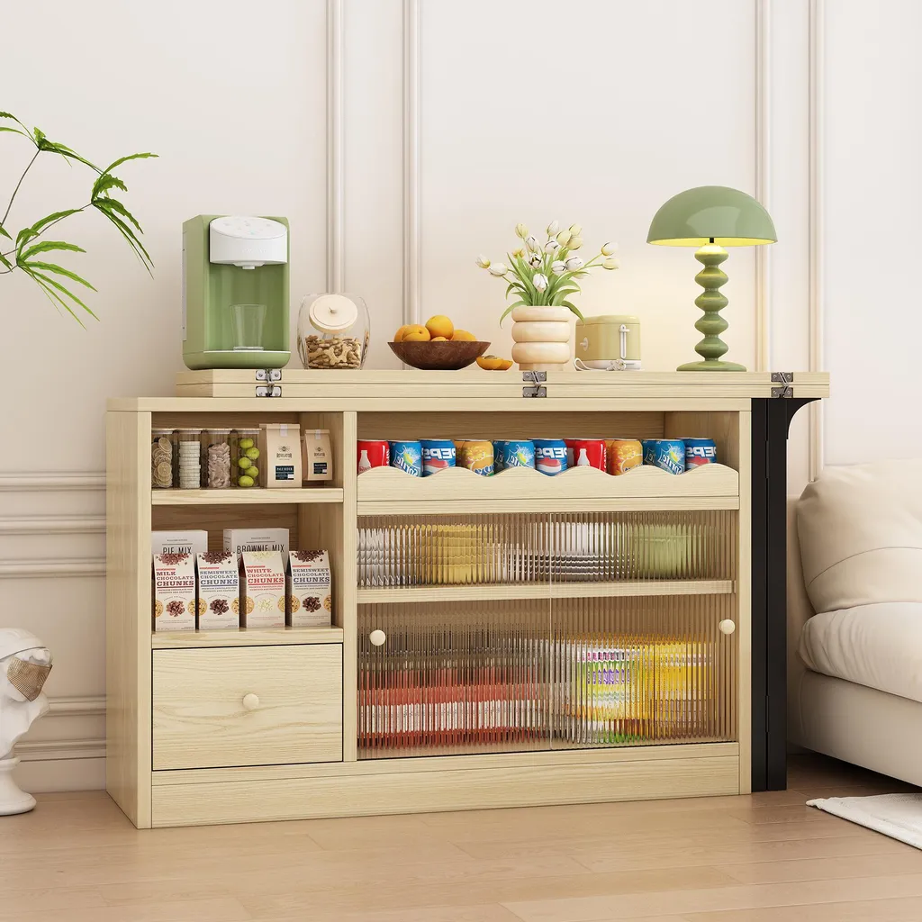 Sweiko Table à manger pliante extensible avec rangement Noir et Nature - 10