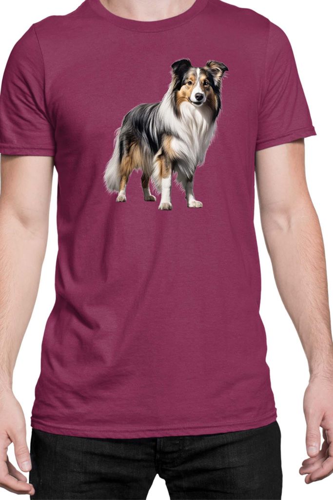 Herren T-Shirt Dogs Breeds Collie Dog Breed 006, Man 2XL / Burgundy