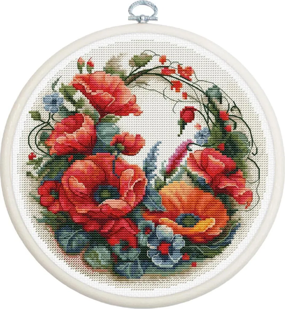 Kit broderie point de croix facile coquelicots : tout inclus avec cadre