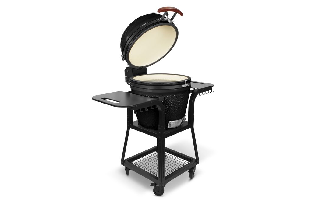 Kamado SE-22TR Grill mit Trolley Schwarz 56cm Grilldurchmesser BBQ Keramik Holzkohlegrill Grill mit Holzkohle