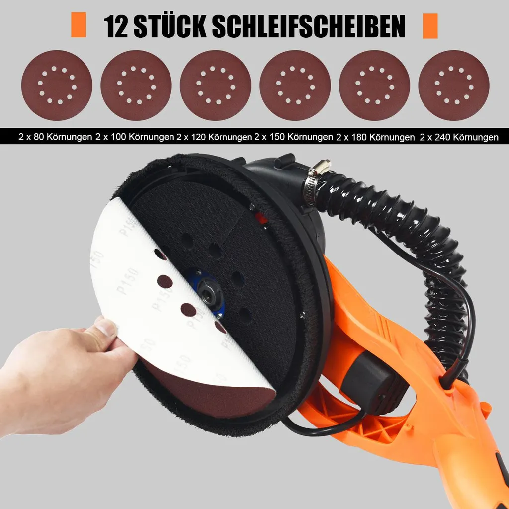 Ponceuse de plafond et murale télescopique 750W avec 12 disques