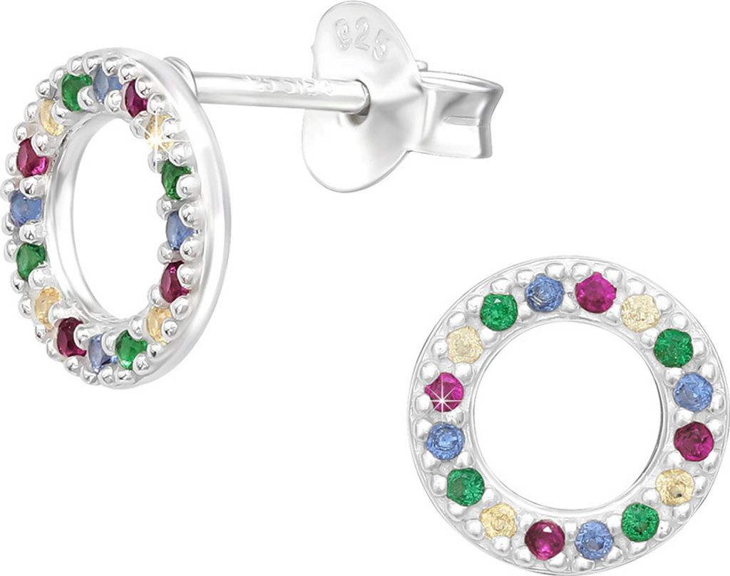 Ohrstecker Kreis bunt: Zirkonia Ohrringe Silber 925