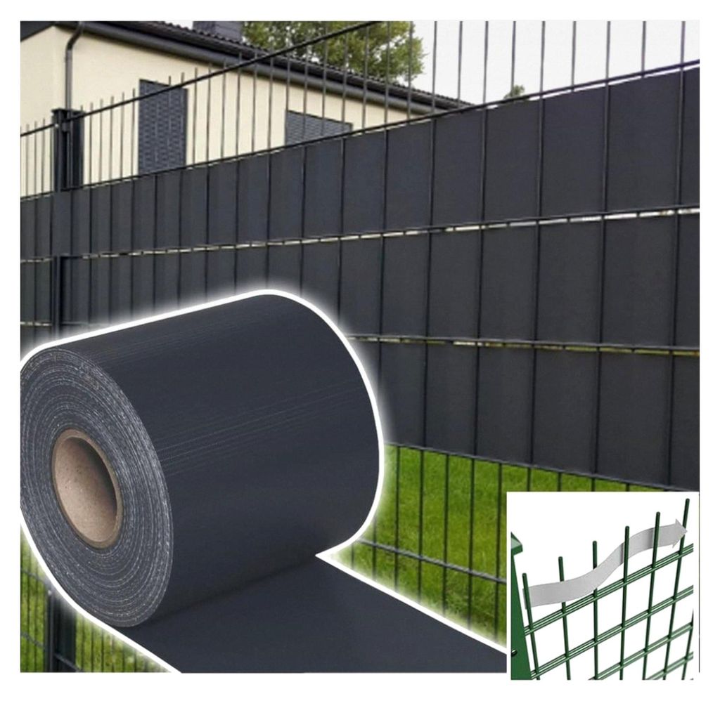 PVC Sichtschutzstreifen für Doppelstabmatten, 35m x 19 cm inkl. 30 Befestigungsclips, Sichtschutzzaun, Anthrazit