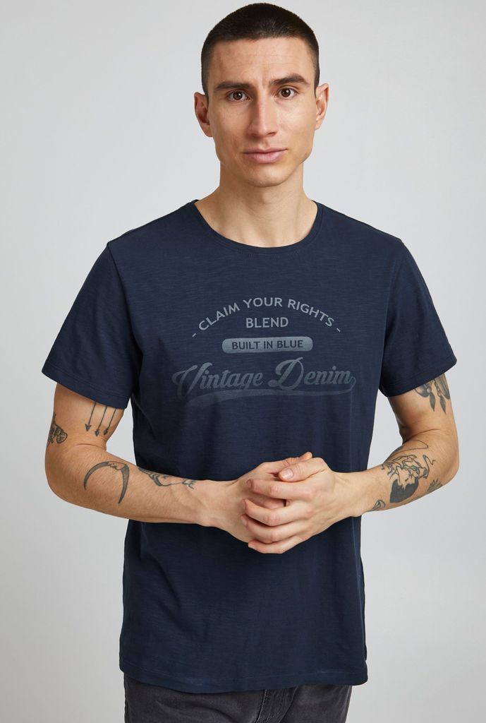 BLEND BHPillo Herren T-Shirt Kurzarm Shirt mit Print Rundhals-Ausschnitt Baumwollmischung Regular fit
