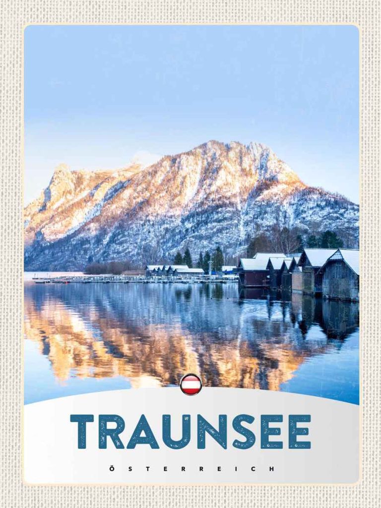 vianmo Holzschild 40x30 cm Traunsee Östereich Winterzeit Schnee Bildmotiv Reisemotiv Europa