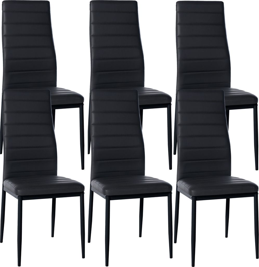 CLP 6er Set Esszimmerstühle Mayfair gepolstert mit Metallgestell schwarz Material Kunstleder