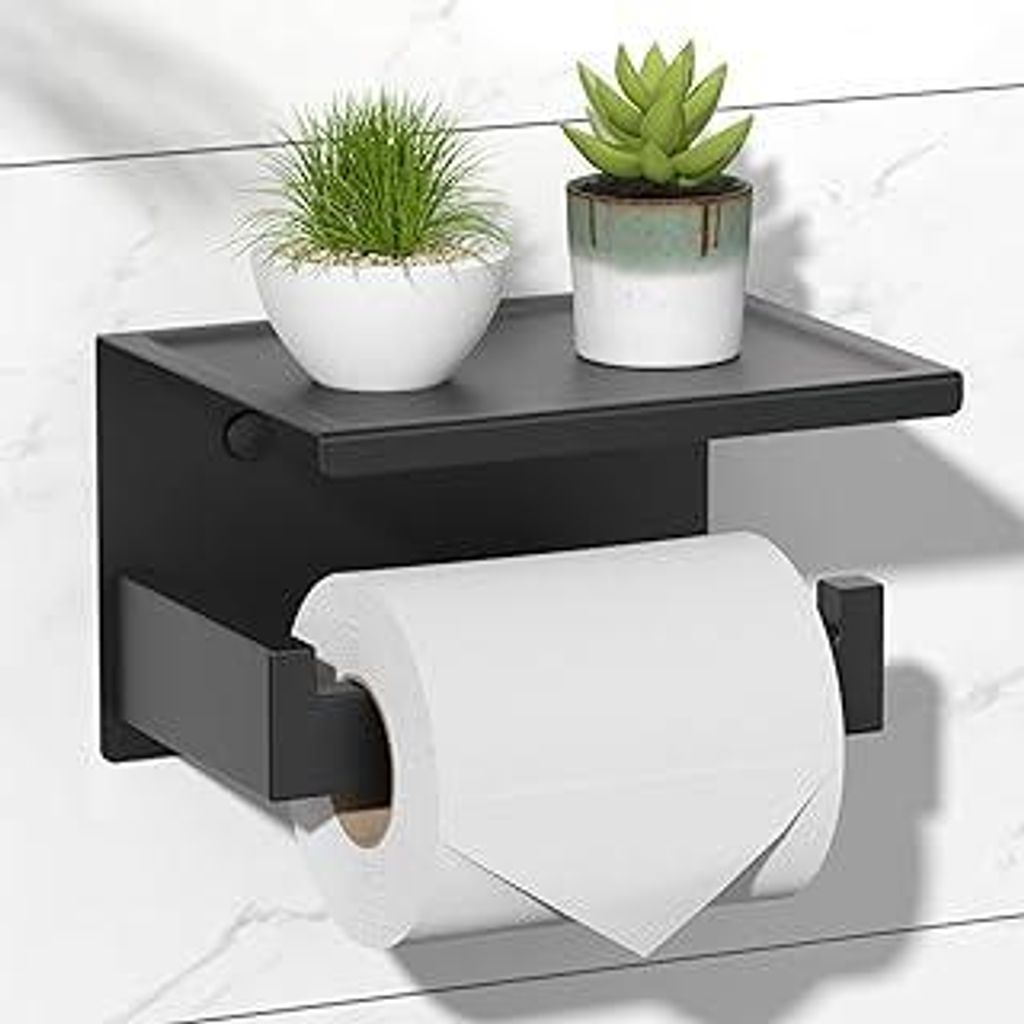 HITSLAM Toilettenpapierhalter Ohne Bohren, Selbstklebend Klopapierhalter mit Ablage, Edelstahl Klorollenhalter Wandmontage, Wc Papier Halterung Rol...