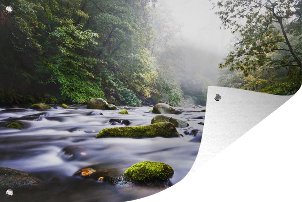 MuchoWow 120x80 cm Outdoor-Poster Gartendeko Sichtschutz Garten Poster für den Garten Unruhiger Fluss im deutschen Nationalpark Harz