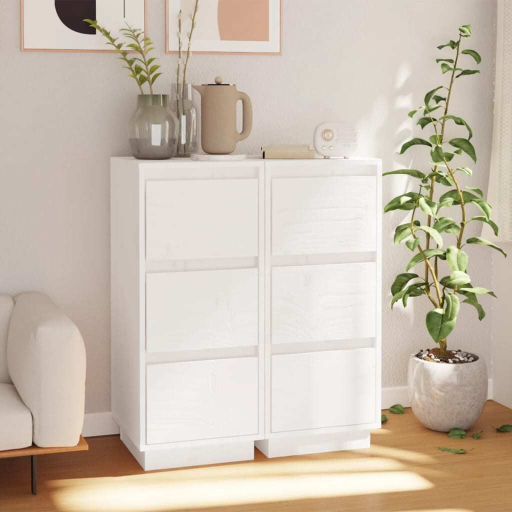 Maison Exclusive - Sideboards 2 Stk. Weiß 32x34x75 cm Massivholz Kiefer