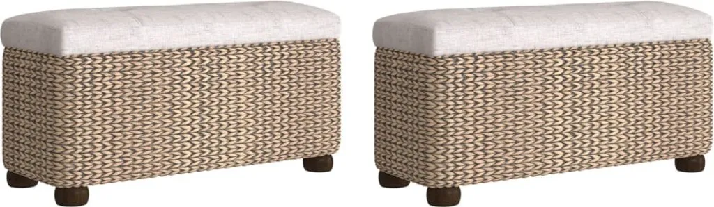 Duo de bancs gris 69 cm avec coussins et coffres de stockage intégrés