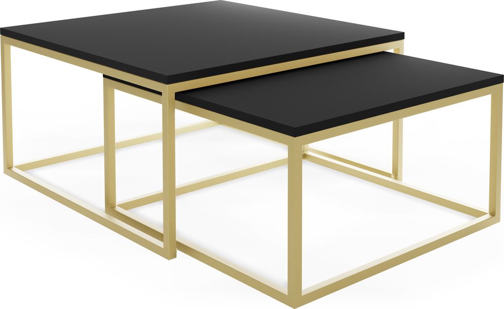 Rechteckige Quadratische Satztische Couchtische mit Gold Gestell - Loft Style Couchtische Metallbeine - 2 in 1 - Zwei Industrielle Getrennte Tische...
