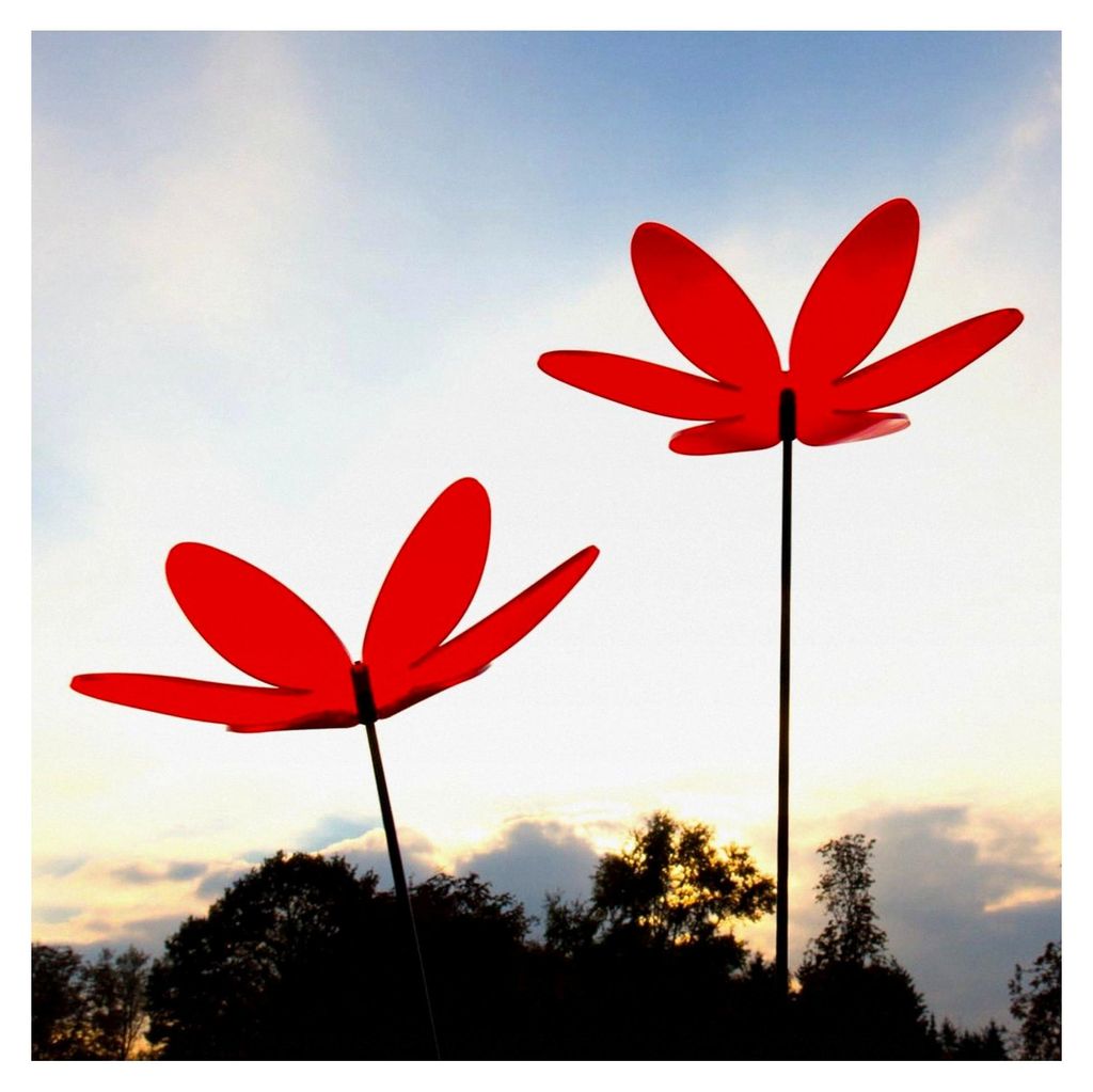 Sonnenfänger Lotusblume in ROT, 3 Stück mit je 20 cm Durchmesser im Set + 70 cm Schwingstäbe