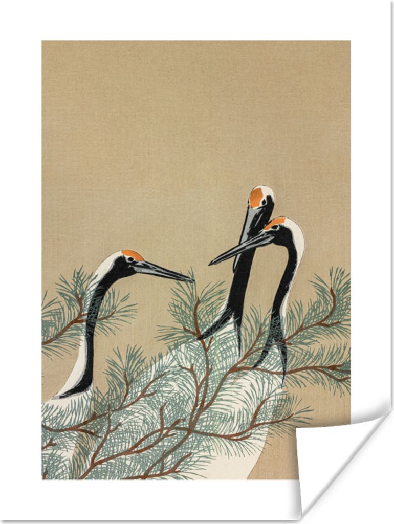 MuchoWow Poster Kranich - Japan - Blätter - Vintage 60x80 cm - Schlafzimmer Dekoration