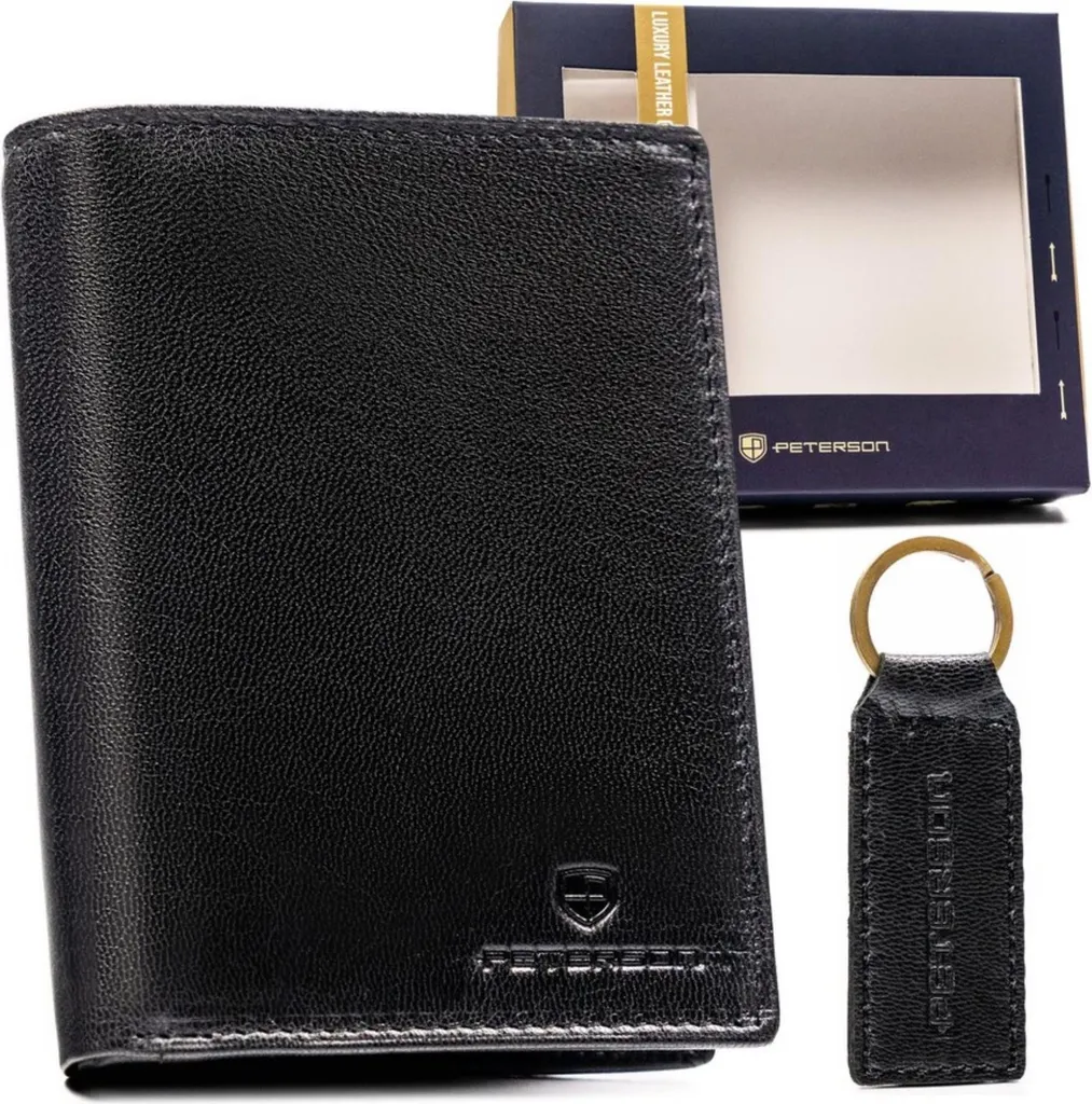 Peterson Set Portafoglio e Portachiavi Nero Pelle Resistente Uomo