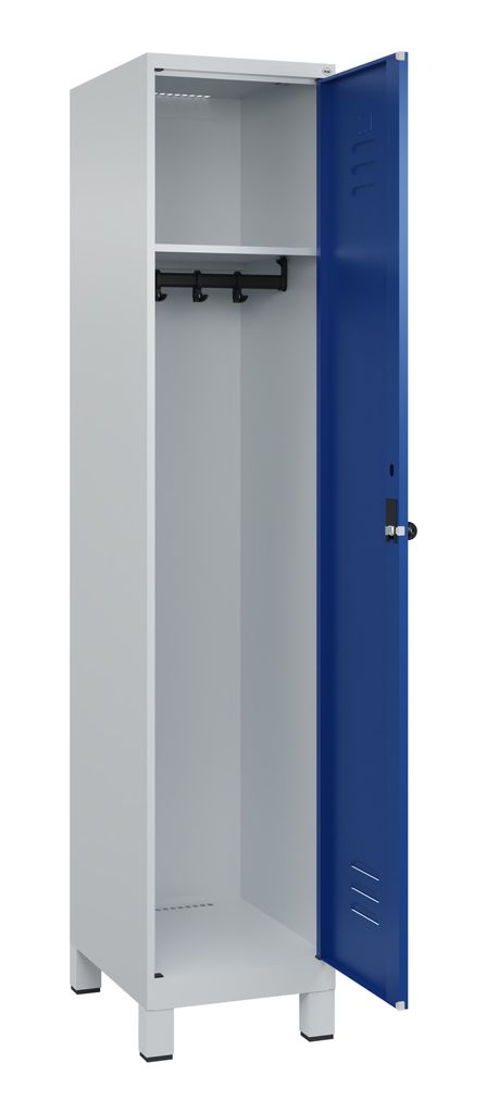Garderobenschrank, BxTxH 400x500x1950 mm, 1 Abteil, B 400 mm, Füße, Drehriegel, RAL 7035/5010