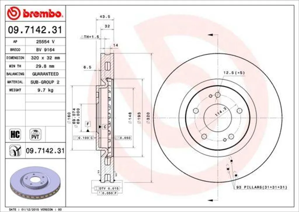 Disque de frein Brembo haute teneur en carbone 09.7142.31 4615A031