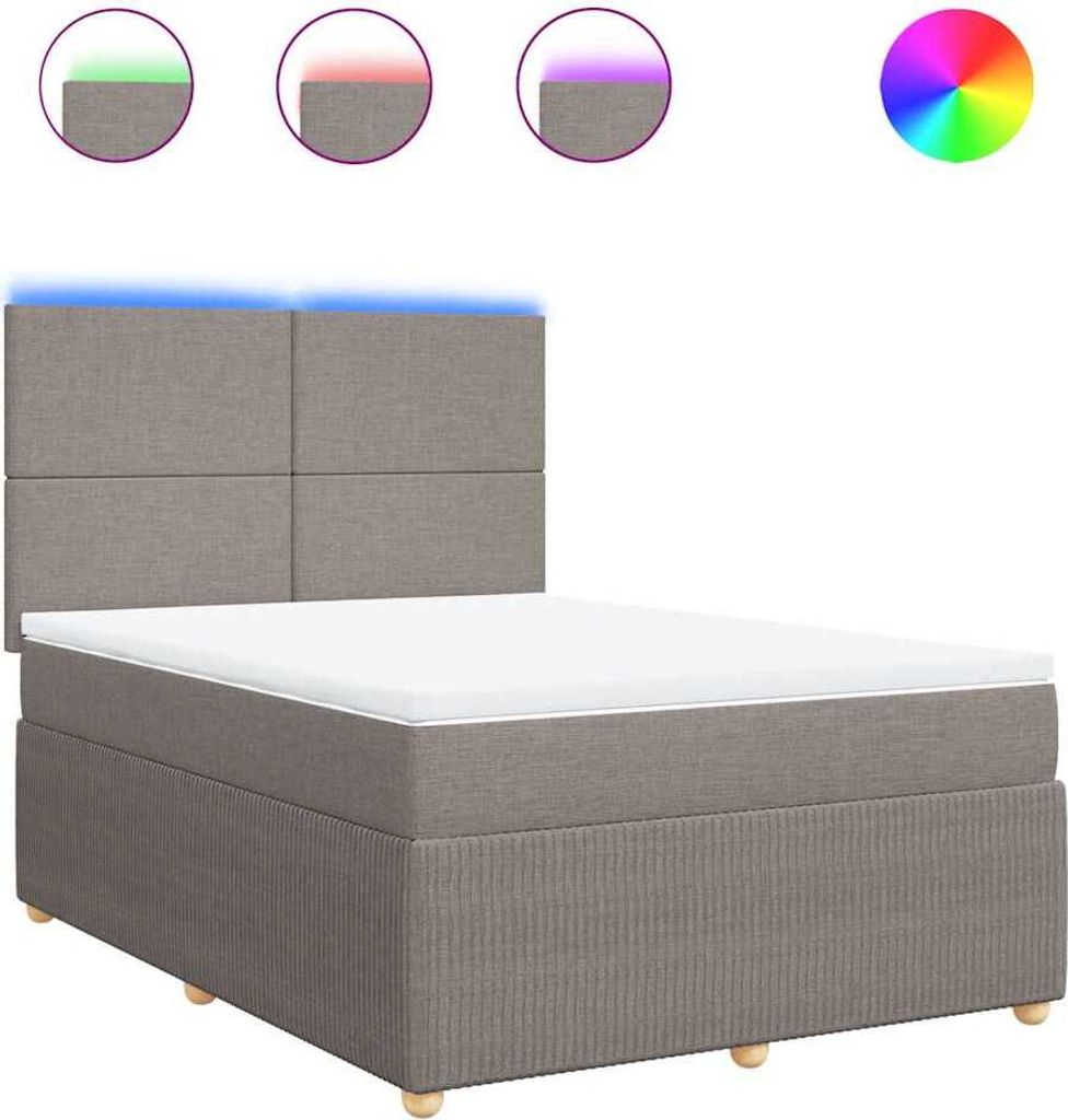 vidaXL Boxspringbett mit Matratze Taupe 140x200 cm Stoff
