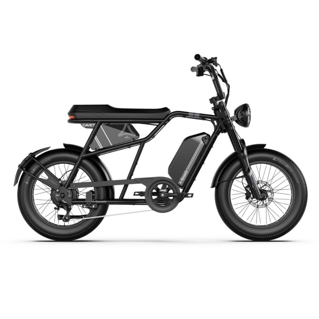 A-Spadz CAVET Air Elektrisches Fatbike - Mit Fußstützen - 20 Zoll - 250W Motor - 7 Gänge - 100 km Reichweite - Hydraulische Scheibenbremsen - Sc...