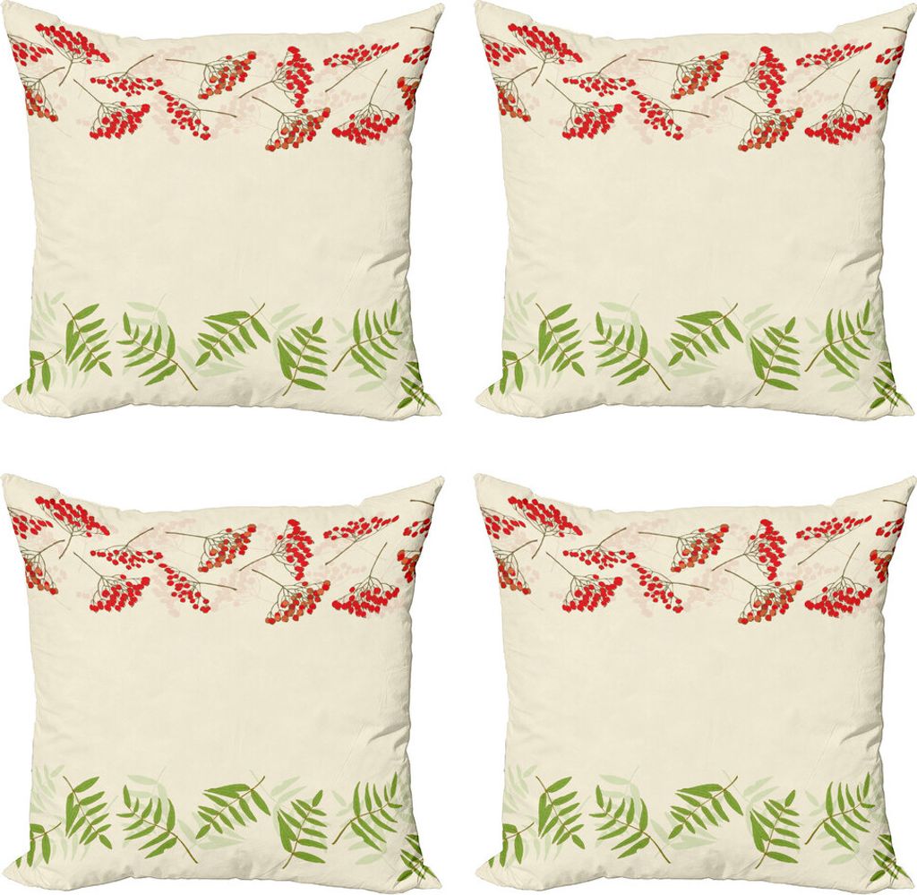 ABAKUHAUS Eberesche Kissenbezug Set (4 Stück), Border mit Eberesche, Moderner Doppelseitiger Digitaldruck, 50 cm x 50 cm, Fern Green Vermilion