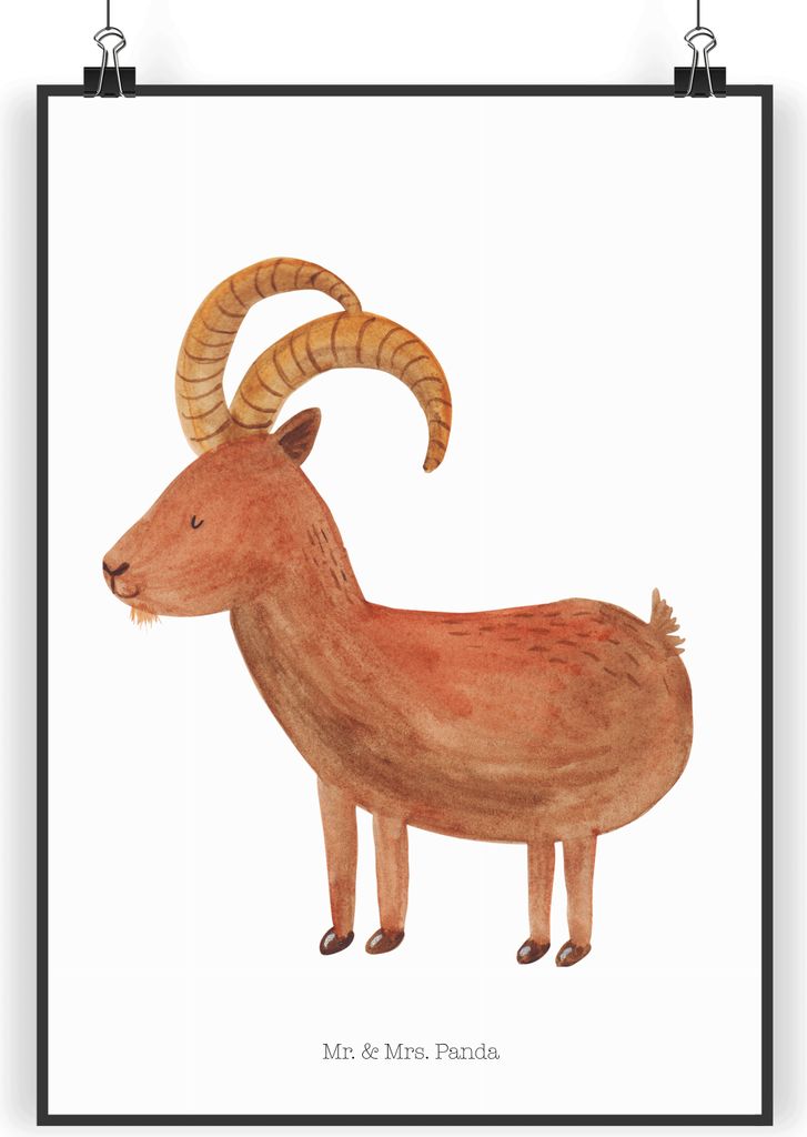 Mr. & Mrs. Panda Bild Sternzeichen Steinbock DIN A4 - Weiß - Geschenk, Posterdruck, Steinböcke, drucke, Geburtstag Januar, Ziege, wanddeko, Wandb...
