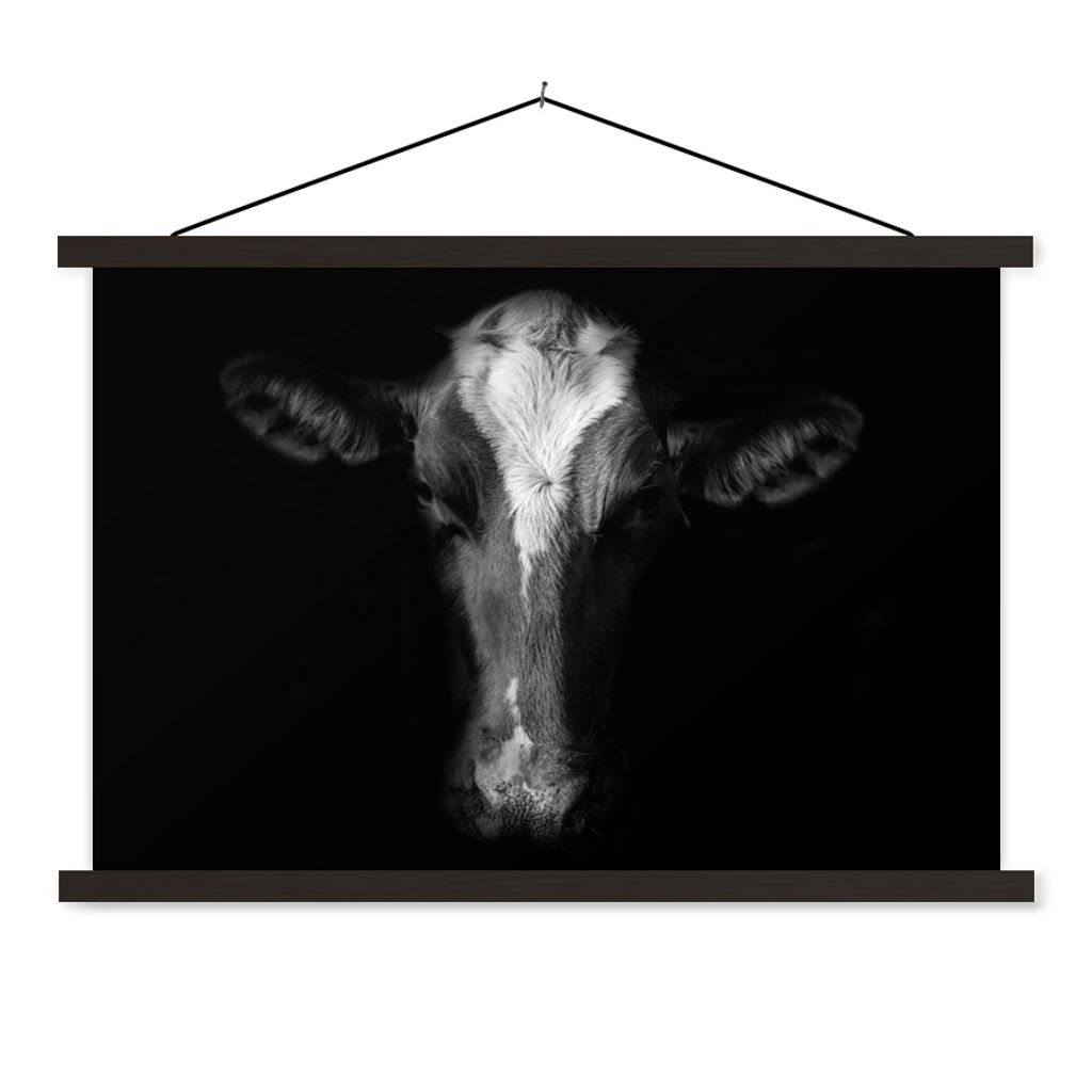 MuchoWow Textilposter Kuh - Tiere - Schwarz 150x100 cm mit schwarzem Rahmen - Schlafzimmer