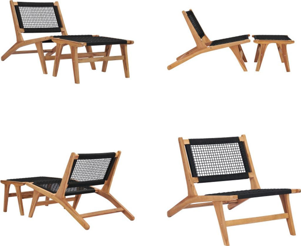vidaXL Sonnenliege mit Fußablage Massivholz Teak und Seil - Sonnenliege - Sonnenliegen - Gartenstuhl - Gartenstühle