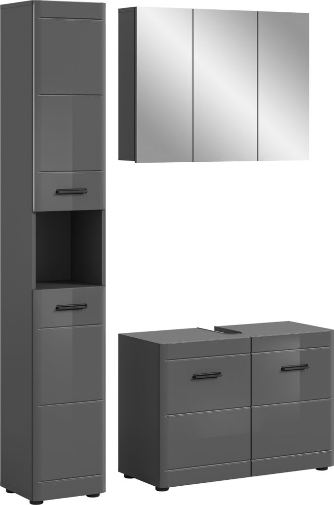 Badezimmer-Set >Soft< in Grau Hochglanz - 125x190x34cm (BxHxT)