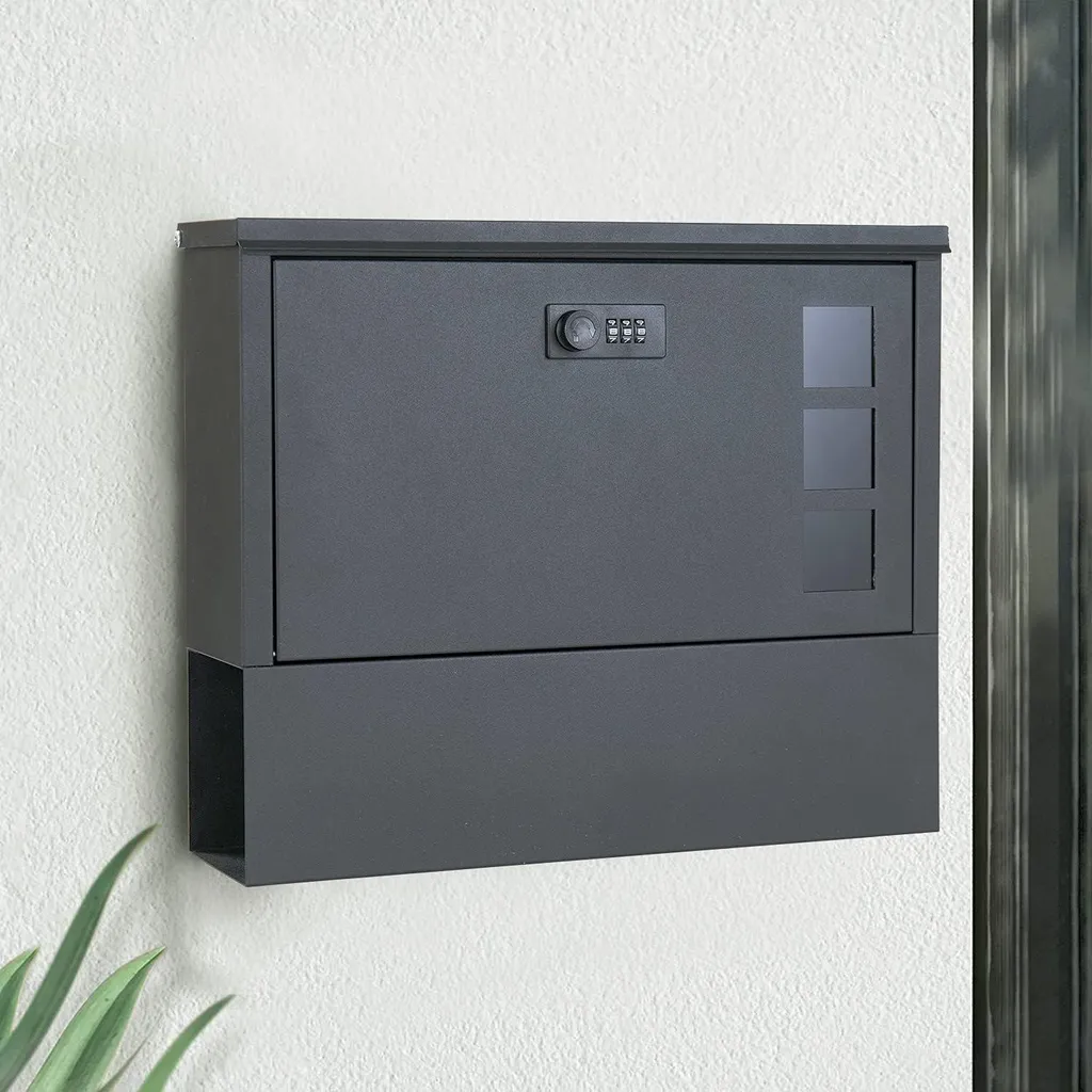 Boîte aux lettres moderne en acier inoxydable avec combinaison et casier - Noir