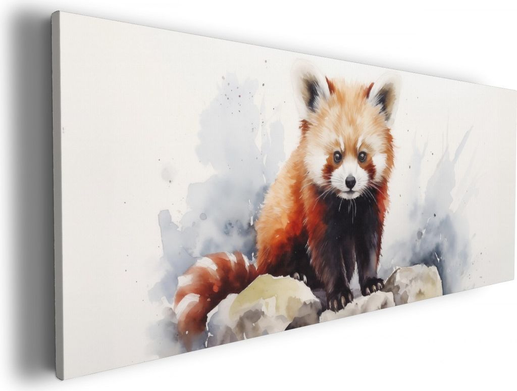Wallario Premium Leinwandbild Neugieriger Rotpanda in Größe 60 x 150 cm