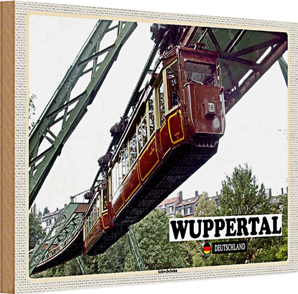 Holzschild Städte Wuppertal Deutschland Schwebebahn 30x20cm