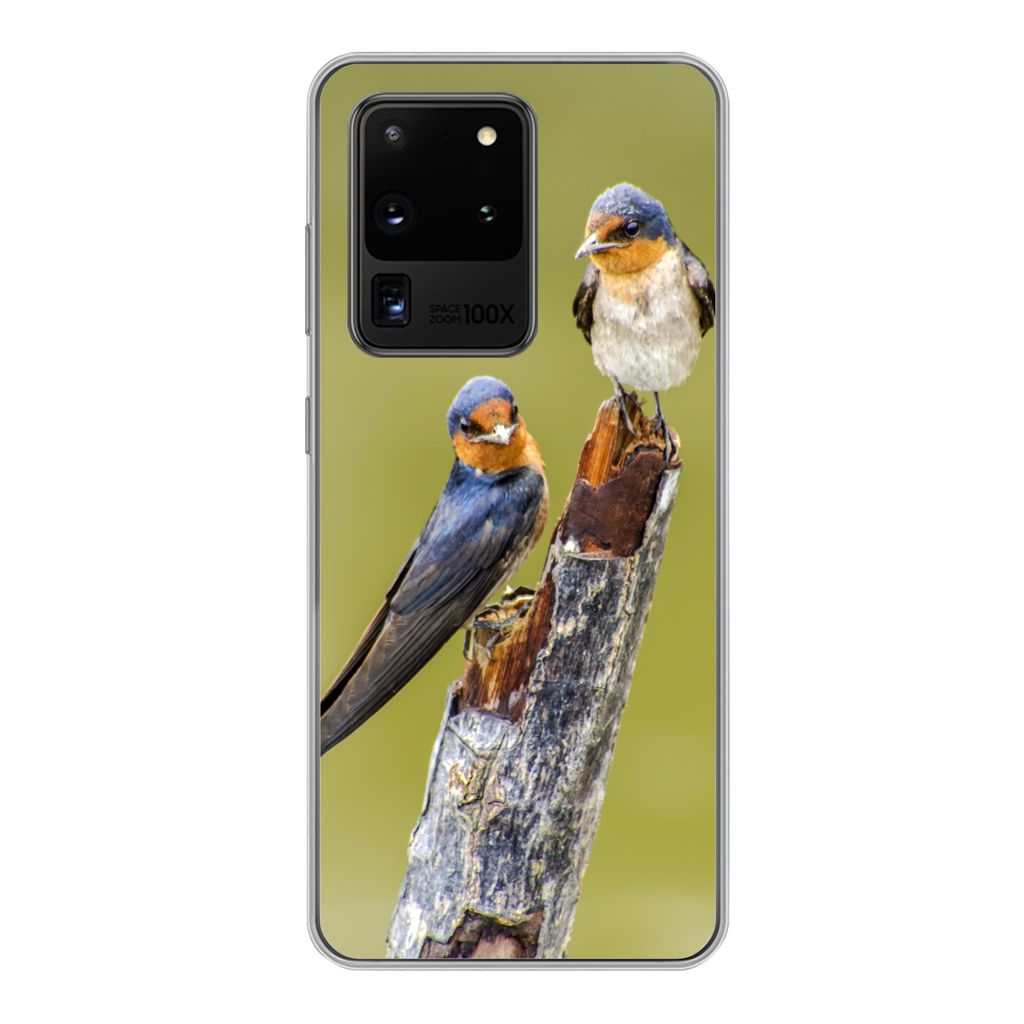 MuchoWow Handyhülle Schutzhülle Hülle für Samsung Galaxy S20 Ultra Vögel - Zweig - Porträt Silikon Softcase Handy Hülle - Karteninhaber